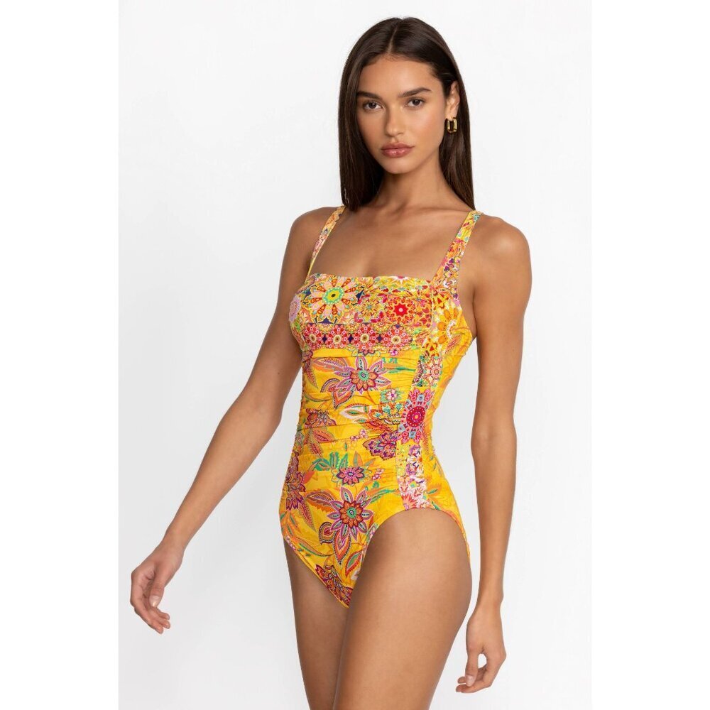 Johnny Was Sunshine Kaleide Ruched One Piece Swimsuit Womens Size XS Boho Beach